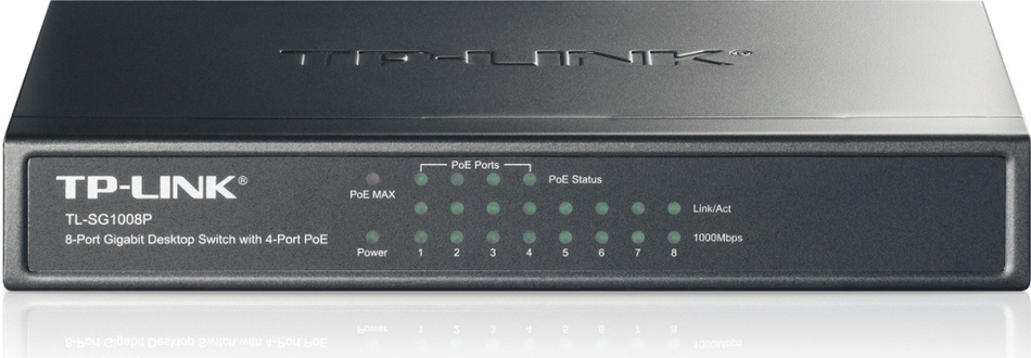TP-Link switch TL-SG1008P (8xGbE, 4xPoE+, 64W, fanless)