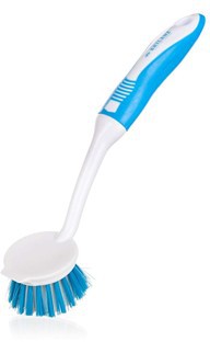 Kartáč na nádobí EXCLUSIVE 26 cm s měkčenou TPR rukojetí, bílo-světlemodrý
