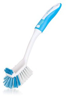 Kartáč na nádobí EXCLUSIVE 30 cm s měkčenou TPR rukojetí, bílo-světlemodrý