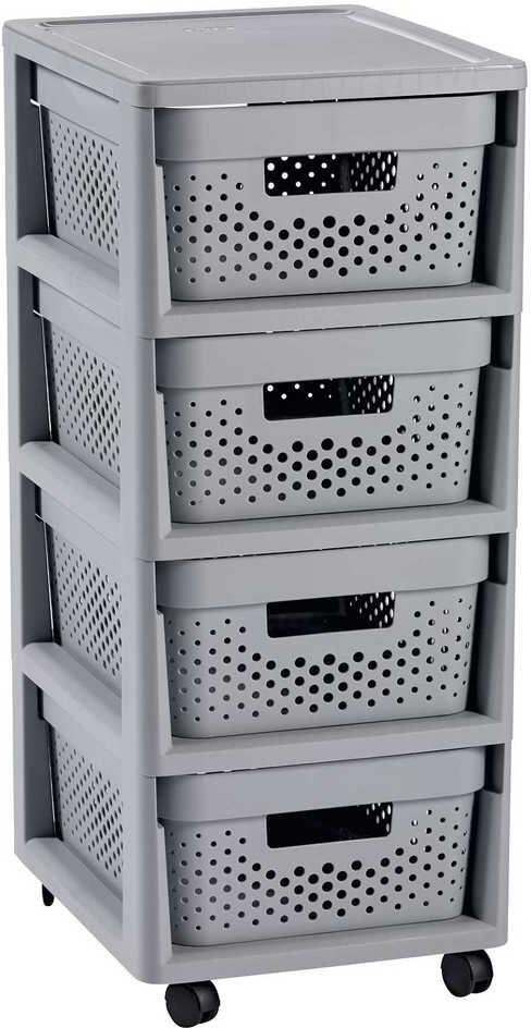 Regál Curver Infinity Dots 4x11L se zásuvkami světle šedý