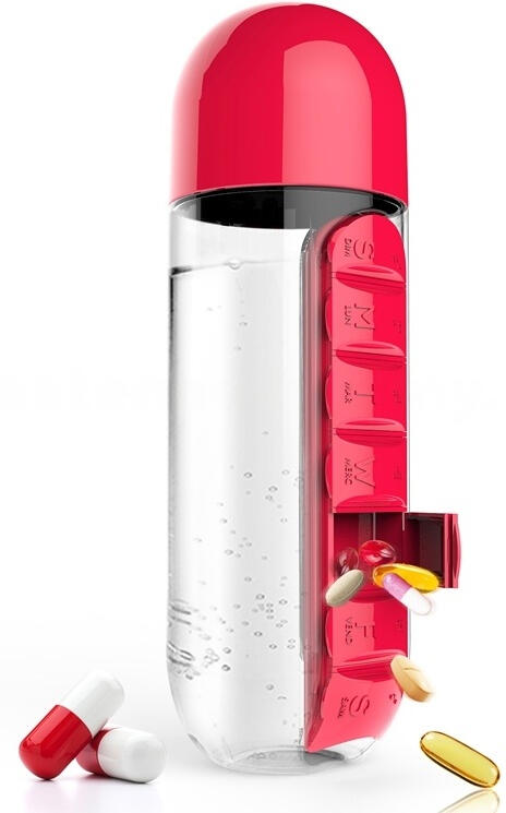 Dávkovací láhev ASOBU Pill Organizer 0,6 l, červená