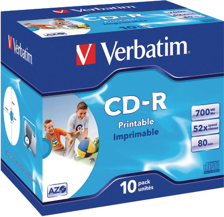 Disk Verbatim CD-R 700MB/80min. 52x, Printable, jewel box, 10ks