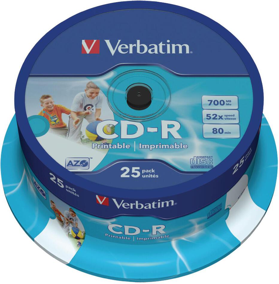 Disk Verbatim CD-R 700MB/80min, 52x, Printable, 25cake