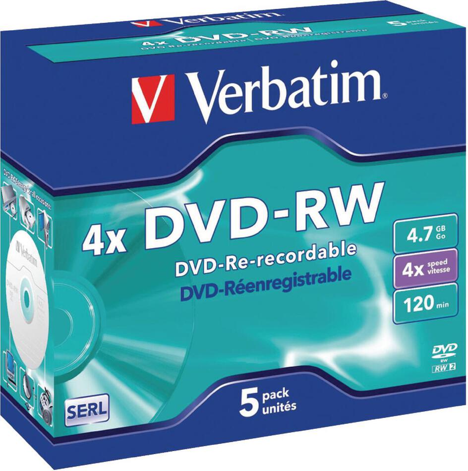 VERBATIM DVD-RW 4,7GB/ 4x/ DLP/ Jewel/ 5pack (43285)