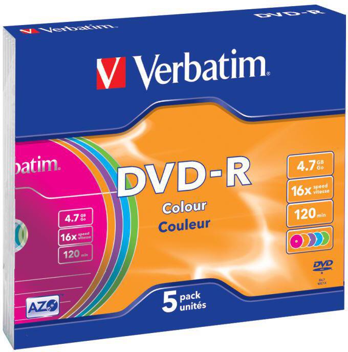 VERBATIM DVD-R 4,7GB/ 16x/ slim colour/ 5pack (43557)