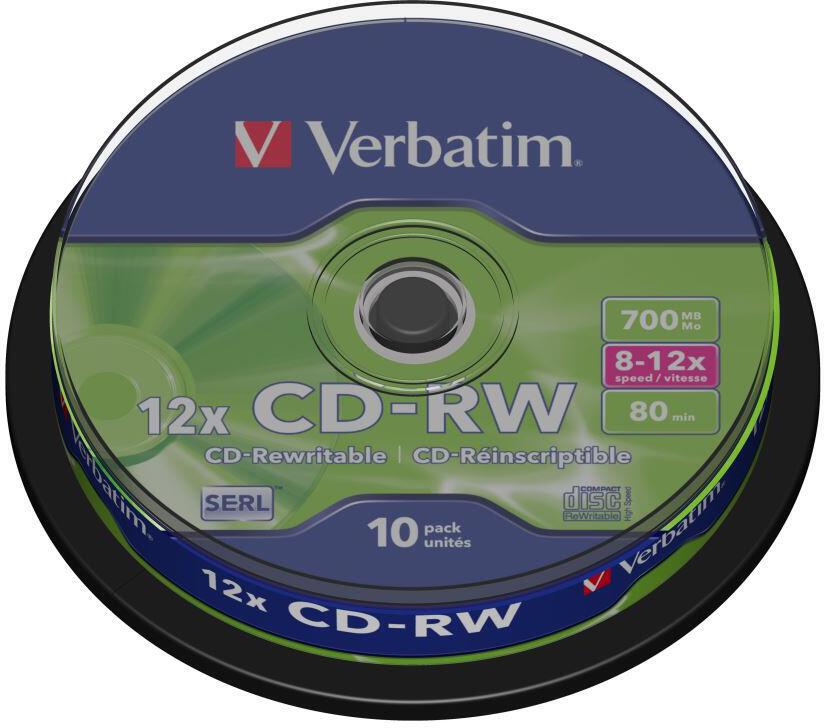 VERBATIM CD-RW80 700MB/ 8-12x/ 80 min/ 10pack/ spindle (43480)