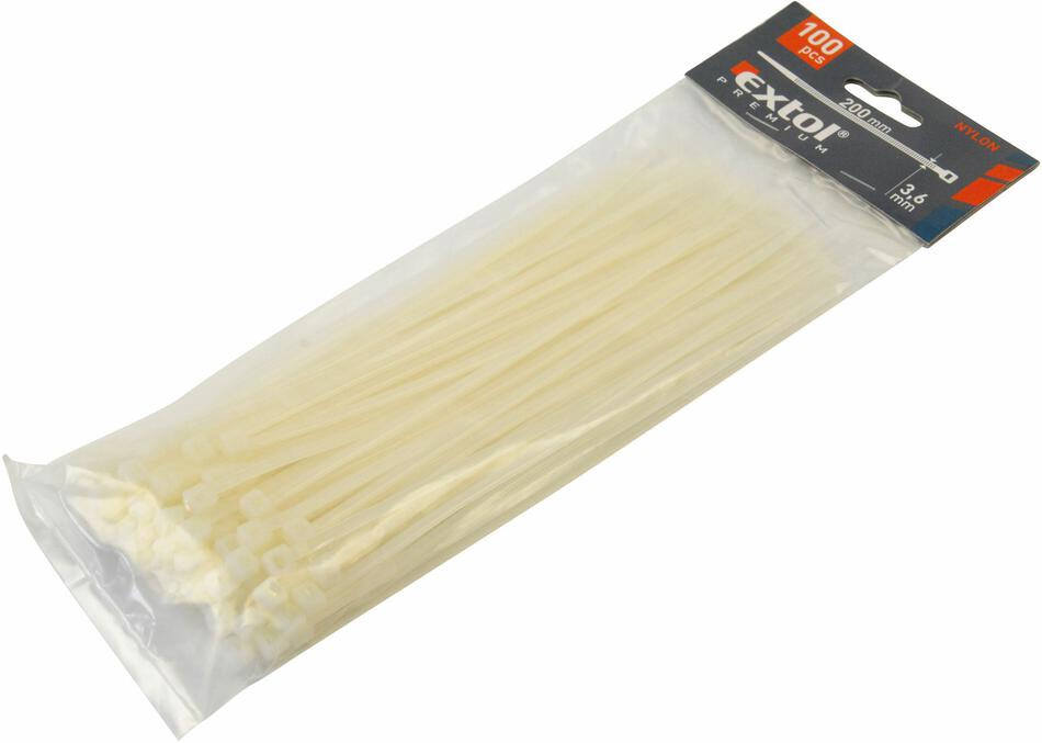 Pásky na vodiče bílé, 540x7,6mm, 50ks, NYLON EXTOL-PREMIUM