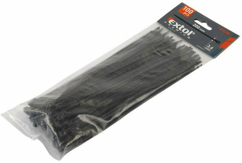 Pásky na vodiče černé, 500x4,8mm, 100ks, NYLON EXTOL-PREMIUM