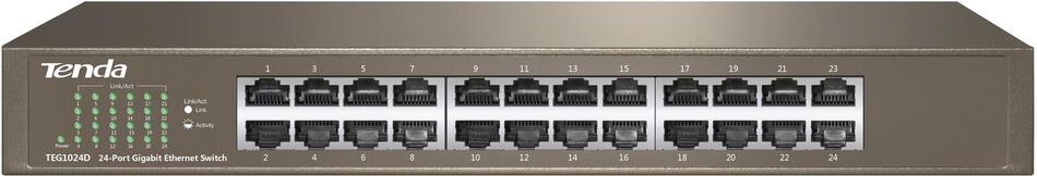 Tenda TEG1024D 24-port Gigabit Ethernet Switch, 10/100/1000 Mbps, fanless, rackmount