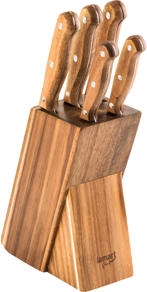 Sada nožů ve stojanu Lamart Wood LT2080, 5 ks