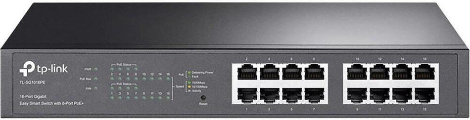 TP-Link Easy Smart switch TL-SG1016PE (16xGbE,8xPoE+,150W,fanless)