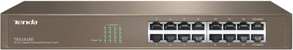 Tenda TEG1016D 16-port Gigabit Ethernet Switch, 10/100/1000 Mbps, fanless, rackmount