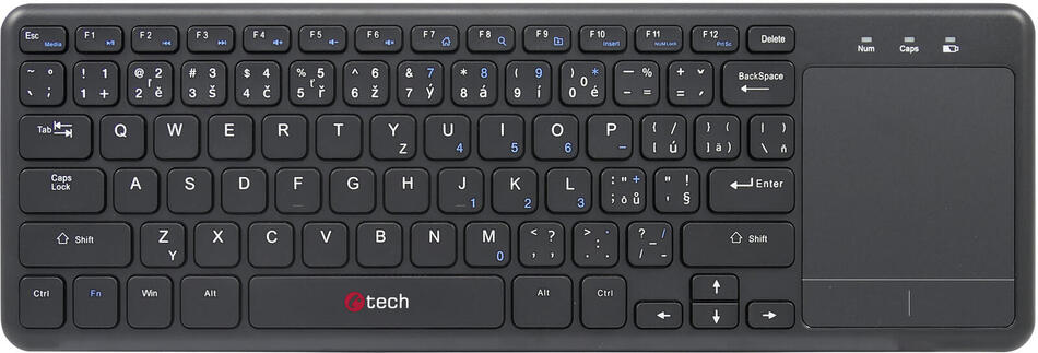 Klávesnice C-TECH WLTK-01, bezdrátová klávesnice s touchpadem, černá, USB