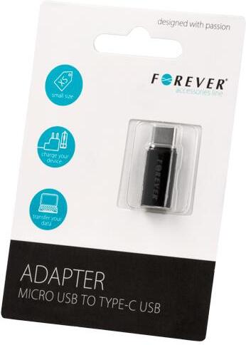 Adaptér Forever microUSB/USB-C (F/M) černý