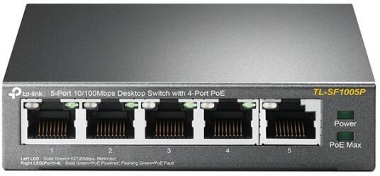 TP-Link switch TL-SF1005P (5x100Mb/s, 4xPoE+, 67W, fanless)