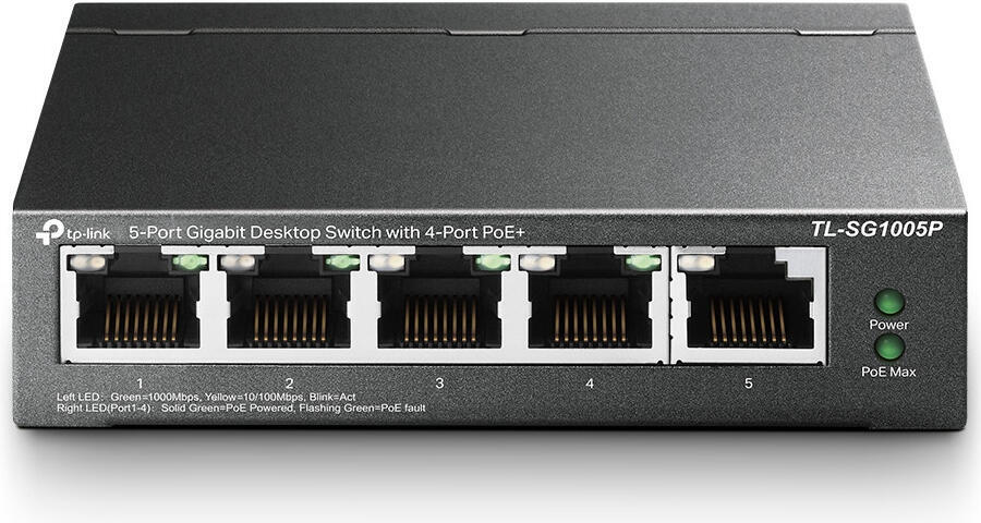 TP-Link switch TL-SG1005P (5xGbE, 4xPoE+, 65W, fanless)