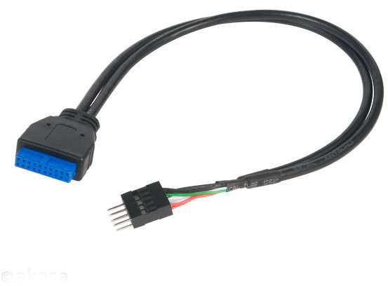 AKASA adaptér USB 3.0 (19-pin) na USB 2.0 (9-pin) / AK-CBUB36-30BK / Interní / 30cm