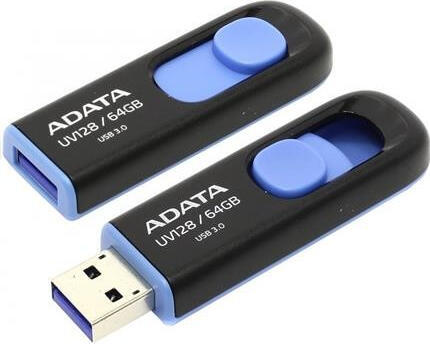 USB flash disk ADATA 64GB UV128, USB 3.1 Dash Drive (R:90/W:40 MB/s), černá/modrá (AUV128-64G-RBE)