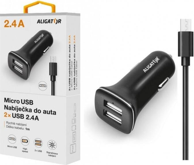 Nabíječka Aligator AN 2,4A,2xUSB,MicroUSB,černá CHA0002