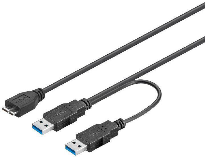 PremiumCord kabel USB 3.0/ USB Micro B (M) na 2 x USB 3.0 A (M)/ 30cm/ černý (ku3y01)