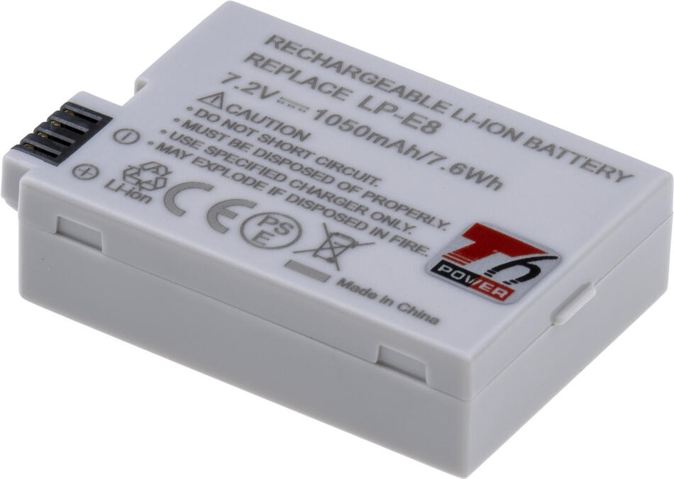 Baterie T6 POWER Canon LP-E8, 1050mAh, 7,6Wh, šedá (DCCA0016)