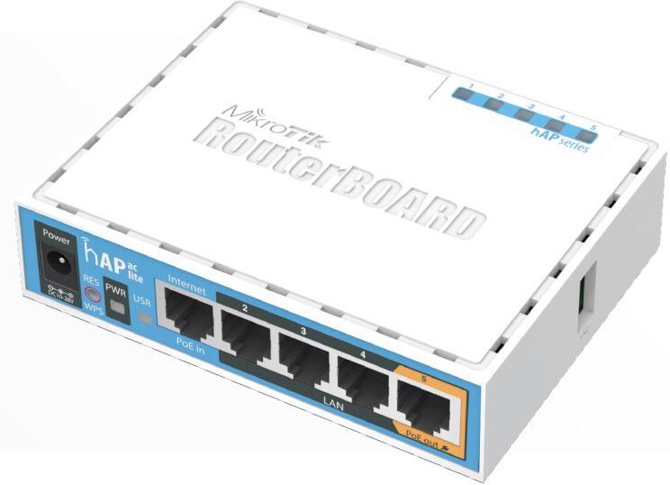 MikroTik RB952Ui-5ac2nD, hAP ac lite, 5x LAN, 2.4+5Ghz, 802.11a/b/g/n/ac, USB, 1x PoE out