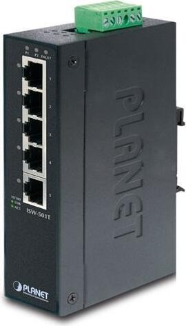 Planet ISW-501T, 5x 10/100, DIN,IP30, rozšířený teplotní rozsah -40~75 st.C