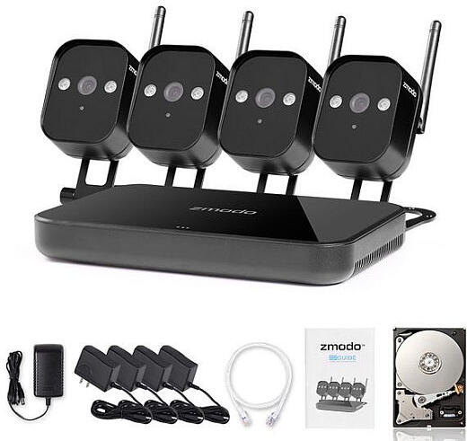 ZMODO 720P Wifi Mini NVR kit 4CH kamerový systém, 1TB HDD, recorder + 4x IP kamera (UMNP10069)