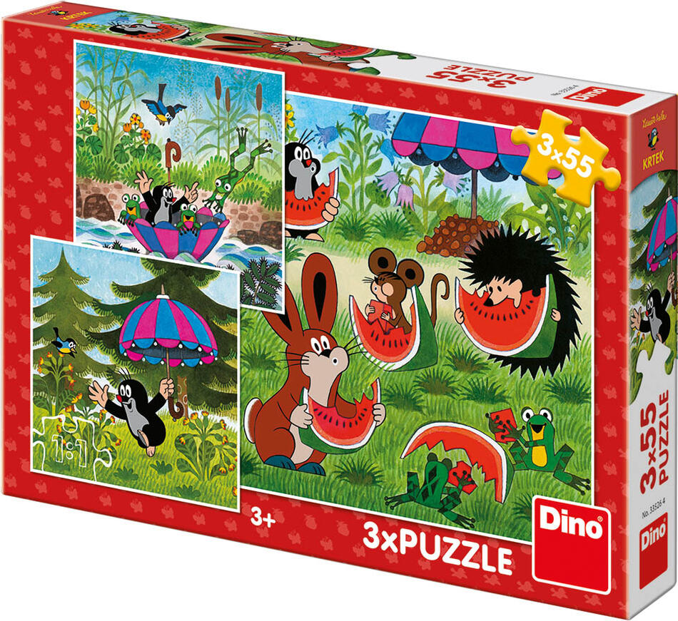 Puzzle Dino Krteček a paraplíčko 3 x 55 dílků