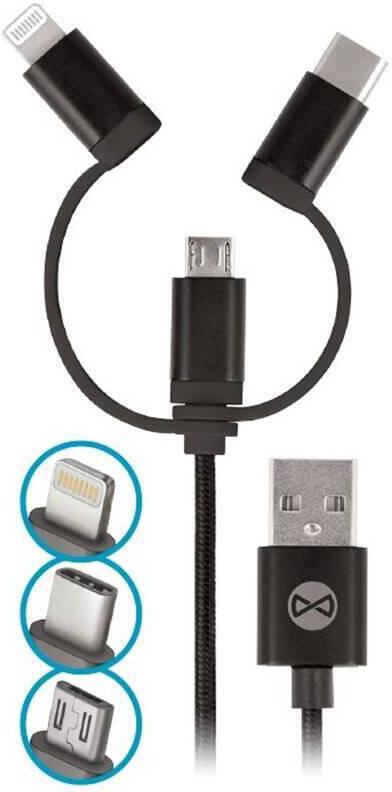 Kabel Forever 3v1 USB/microUSB, Lightning, USB-C 1m 1,5A černý