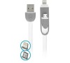 Datový kabel Forever 2v1 micro USB+Lightning 1m 1,8A plochý bílý silikon