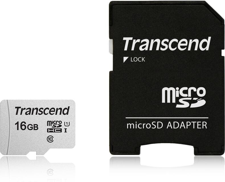 Transcend 16GB microSDHC 300S UHS-I U1 (Class 10) paměťová karta (s adaptérem) (TS16GUSD300S-A)