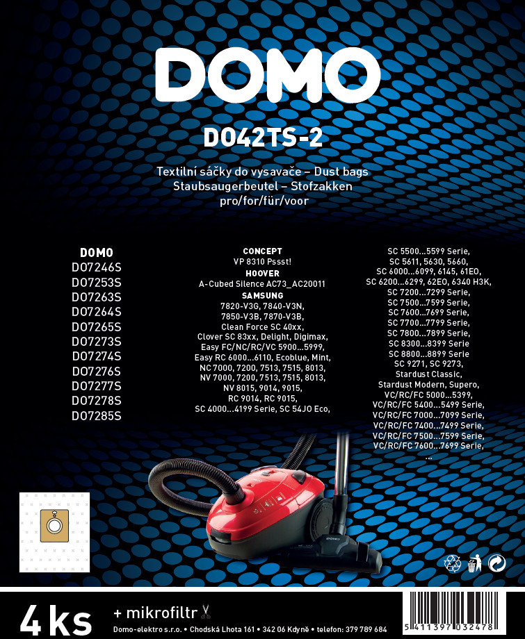 Sáčky do vysavače 4 ks - textilní, 4 l - DOMO DO42TS-2