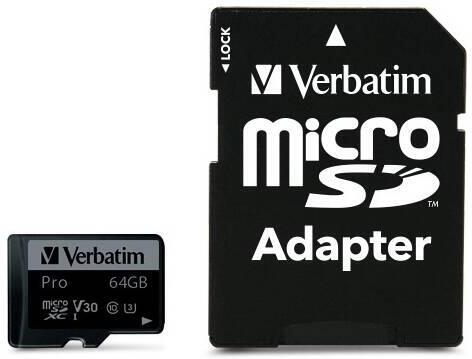 VERBATIM MicroSDXC karta 64GB Pro, U3 + adaptér (47042)