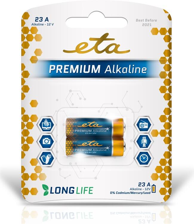 Baterie alkalická ETA PREMIUM ALKALINE 23A, blistr 2ks
