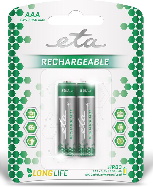 Baterie nabíjecí ETA AAA, HR03, 950mAh, Ni-MH, blistr 2ks