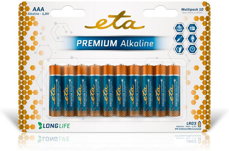Baterie alkalická ETA PREMIUM ALKALINE AAA, LR03, blistr 10ks