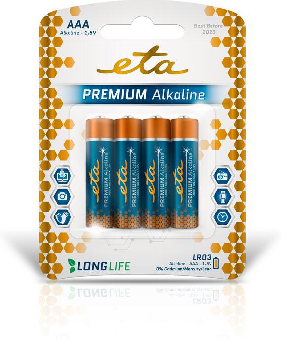 Baterie alkalická ETA PREMIUM ALKALINE AAA, LR03, blistr 4ks