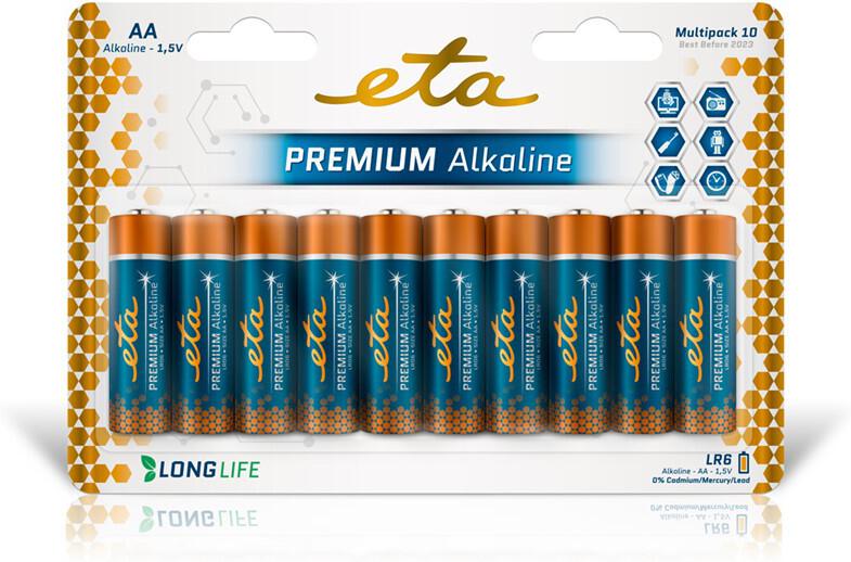Baterie alkalická ETA PREMIUM ALKALINE AA, LR06, blistr 10ks