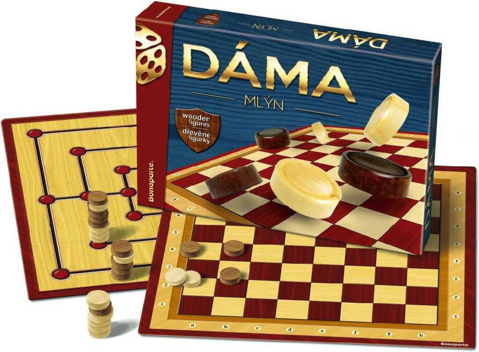 Společenská hra Bonaparte Dáma + mlýn dřevěné kameny