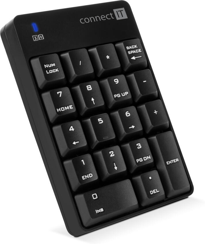 CONNECT IT NumCALC bezdrátová numerická klávesnice, (+ 1x AAA baterie zdarma), ČERNÁ (CKB-0061-BK)