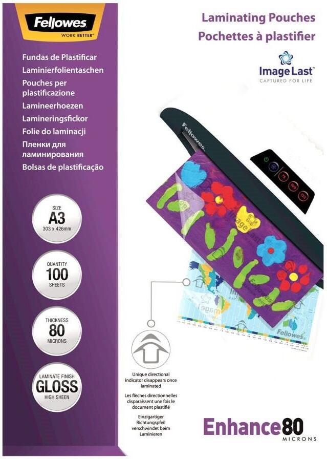 FELLOWES laminovací fólie/ formát A3/ 80 mic ImageLast/ velikost 303x426 mm/ lesklé/ 100 pack (lampofela3080)