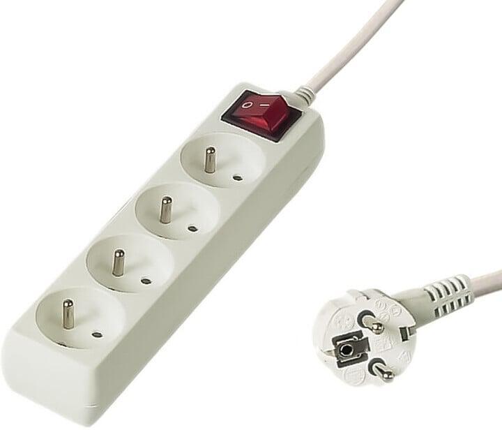 PREMIUMCORD prodlužovací přívod 230V, 2m, 4 zásuvky + vypínač (PP4K-02)