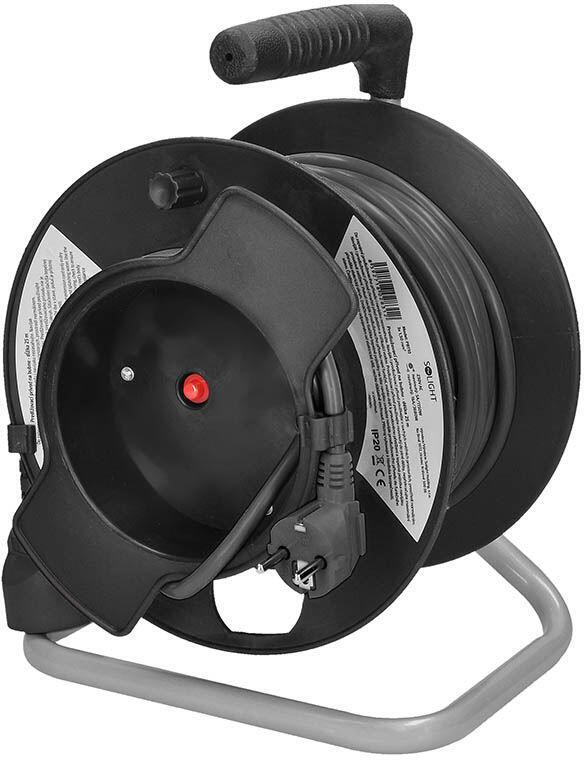 Solight prodlužovací přívod na bubnu, 1 zásuvka, 25m, černý kabel, 3x 1,5mm2