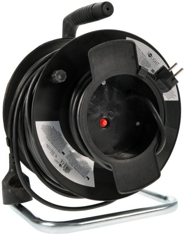 Solight prodlužovací přívod na bubnu, 1 zásuvka, 50m, černý kabel, 3x 1,5mm2