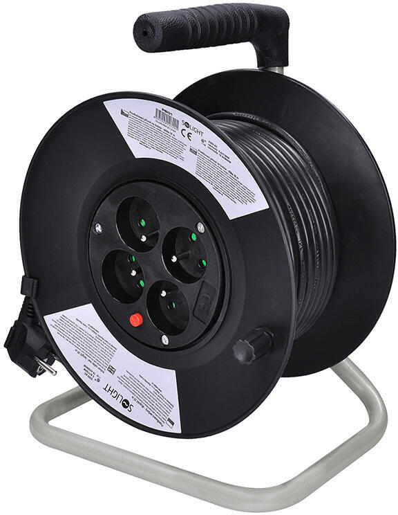 Solight prodlužovací přívod na bubnu, 4 zásuvky, 25m, černý kabel, 3x 1,5mm2