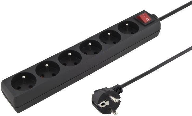 PREMIUMCORD prodlužovací přívod 230V 5m 6 zásuvek, vyp, černý (ppa6k-05bk)