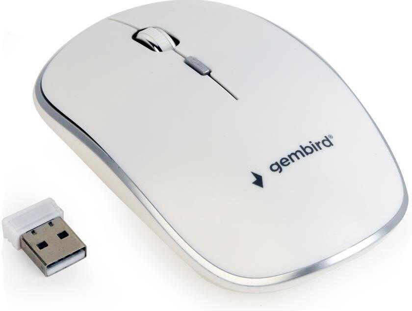 Myš GEMBIRD MUSW-4B-01-W, bílá, bezdrátová, USB nano receiver