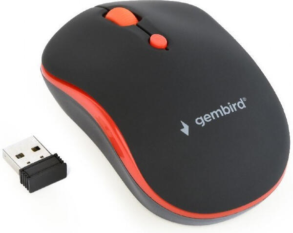 Myš GEMBIRD MUSW-4B-03-R, černo-červená, bezdrátová, USB nano receiver