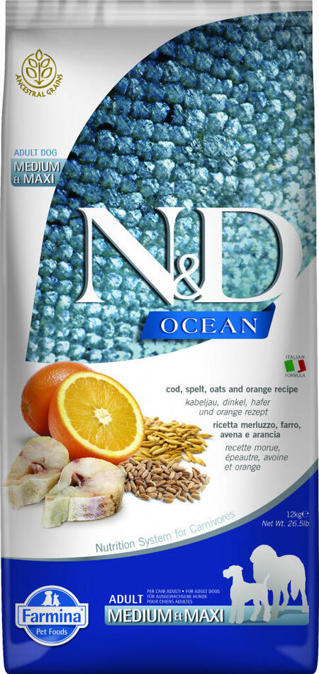 Granule pro psy N&D OCEAN Low Grain Adult Medium/Large Codfish&Orange, 12kg